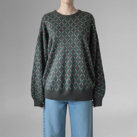 90s Wool Blend Grunge Geometric Retro Sweater Streetwear Minimalist Crewneck L - Picture 2 of 9